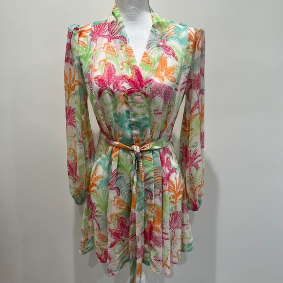 CAbi Tops - Cabi Sunset Kimono Safari Wrap Womens XS Tropical‎ Jungle Resortwear Sheer Tie